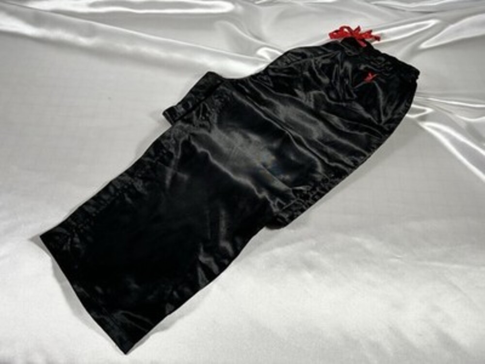 RARE Y2K SEXY BLACK SHINY GLANZ PLAYBOY SATIN PAJAMA PANTS SIZE M WITH RED BUNNY
